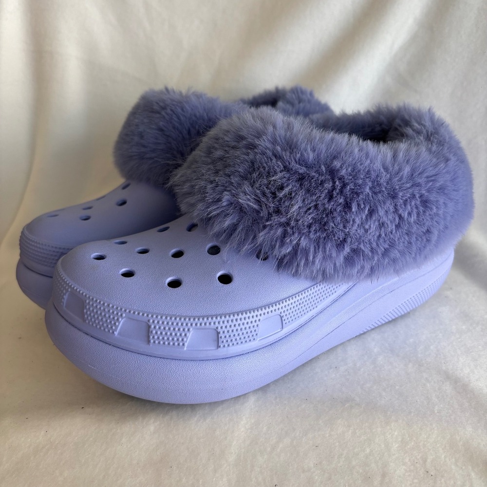 Crocs Classic Mammoth Luxe Radiant Orchid Purple Faux Fur Clogs Womens 8 Mens 6